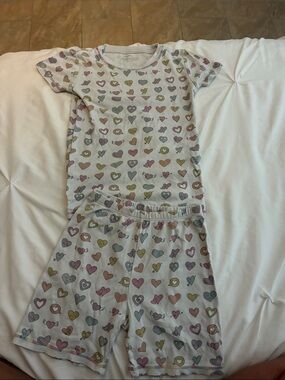 Girls' Heart-Print Short Pajama Set - Pink, Yellow, Blue